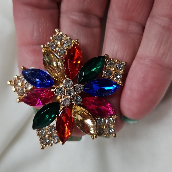 Women's Colorful Rhinestone Floral Brooch Retro Style Pin Rhinestone Sparkling - Picture 4 of 5